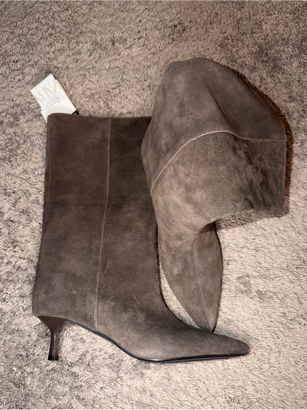 Suede Pointed-Toe Kitten Heel Boots - Brown
